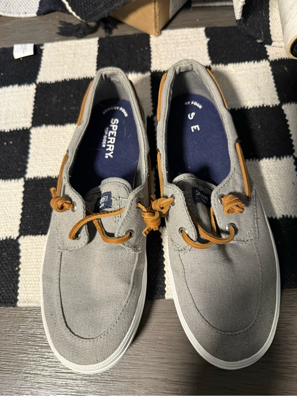 Sperry Women’s Grey Canvas Boat Shoes with Brown Laces